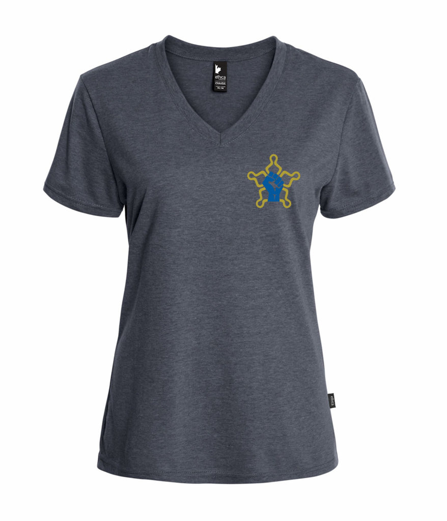 Women's V-neck T-shirt (BCGEU fist symbol)