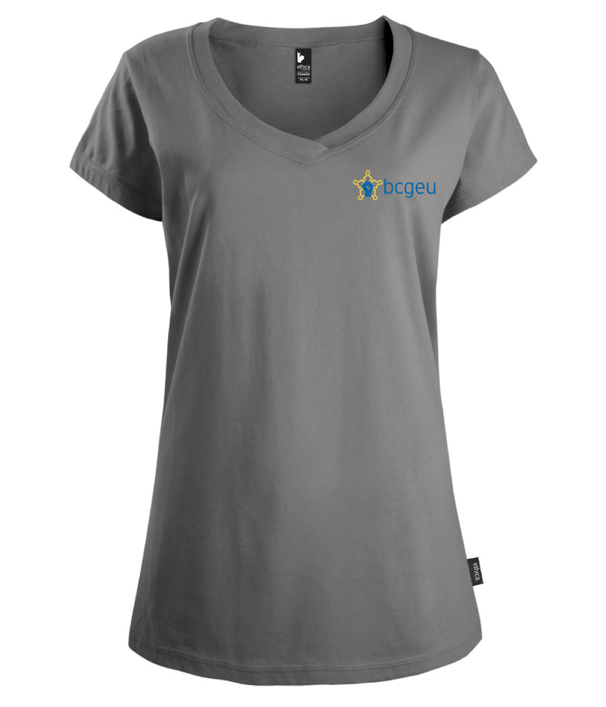 Women's V-neck T-shirt (BCGEU fist logo)