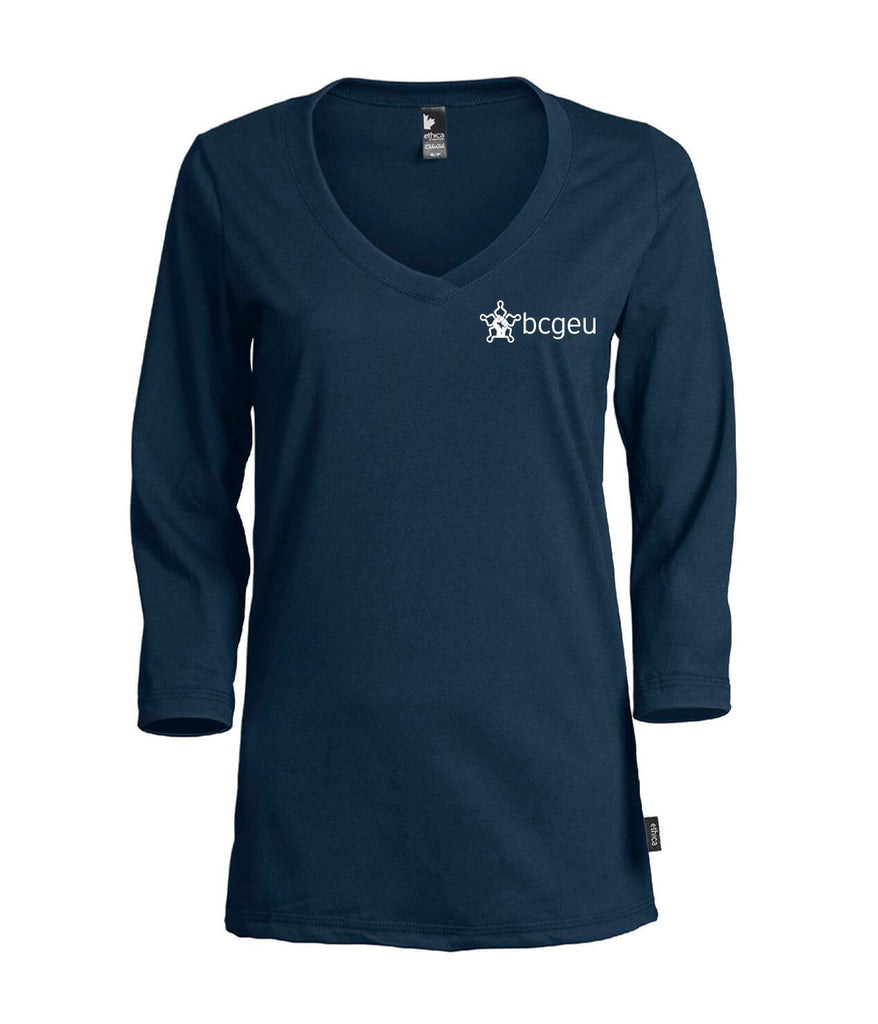 Women’s V-neck ¾ sleeve T-Shirt (BCGEU fist logo)